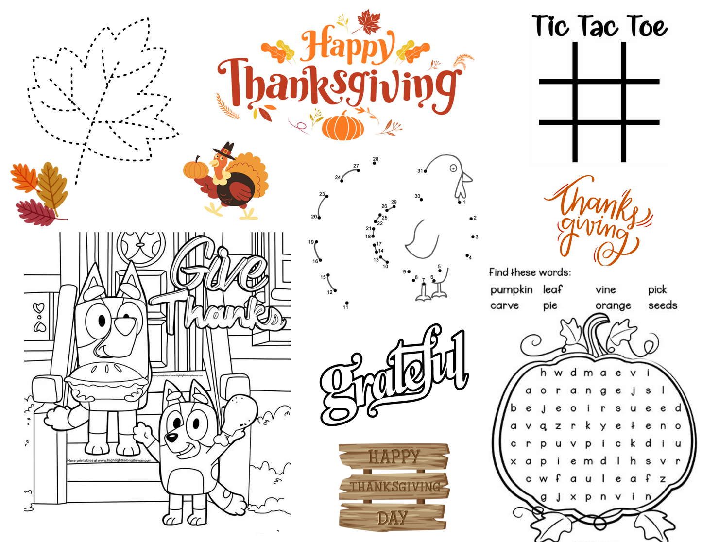 Thanksgiving Color & Activity Sheets